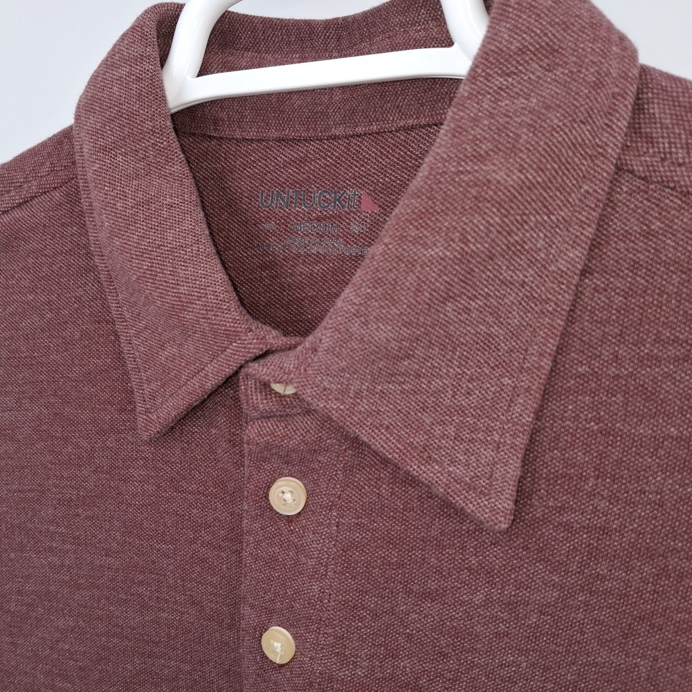 UNTUCKit DAO Polo Shirt Mens Medium Maroon Long Sleeve Heathered Cotton Blend - Picture 3 of 15